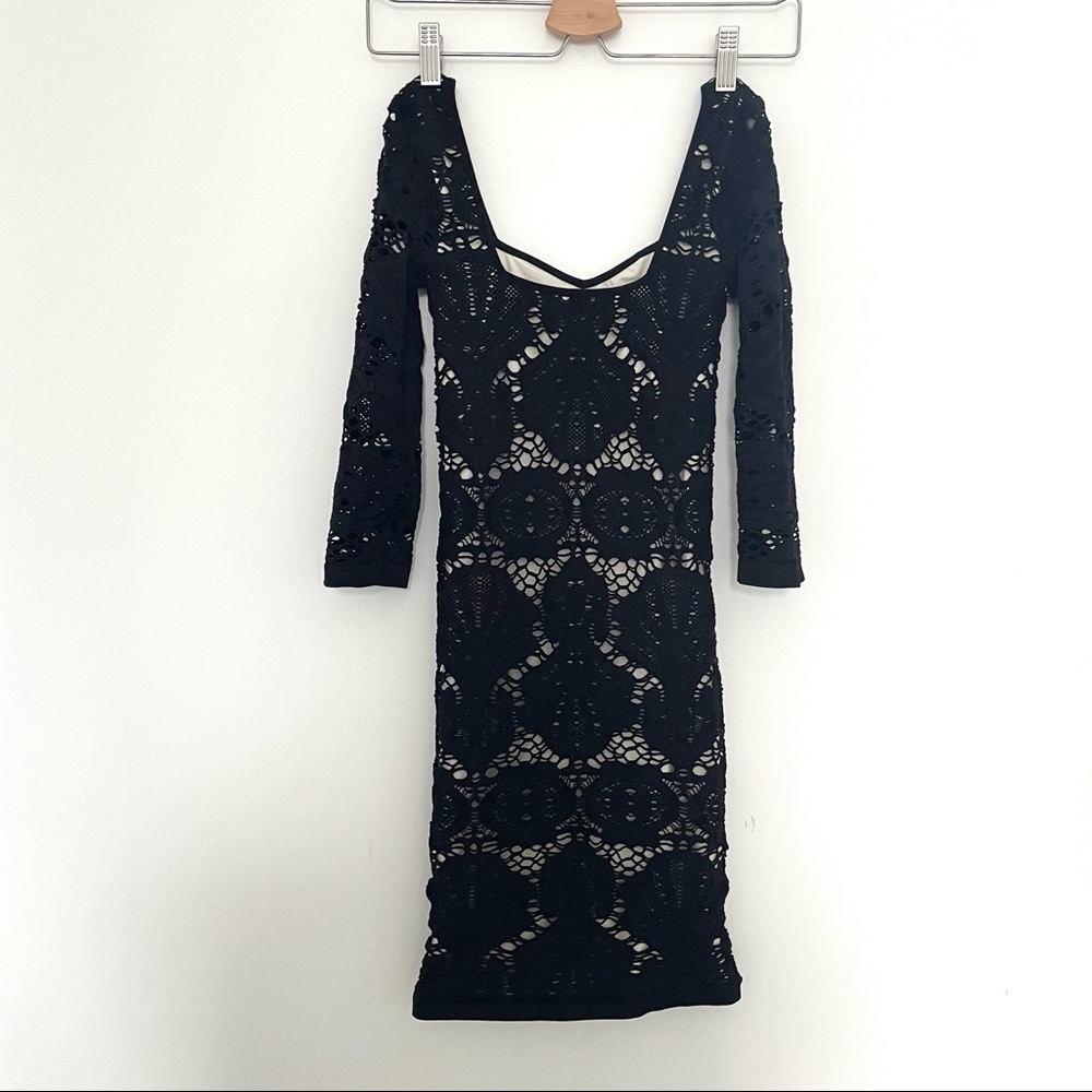 Free People Intimately | black scoop neck stretchy lace dress XS
